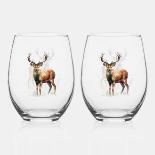 Huge Racked Deer  Stemless Wine Glass