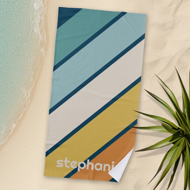 Huge Retro stripe pattern - big name Beach Towel (Personalized Beach Towel with Retro Stripes and Text)