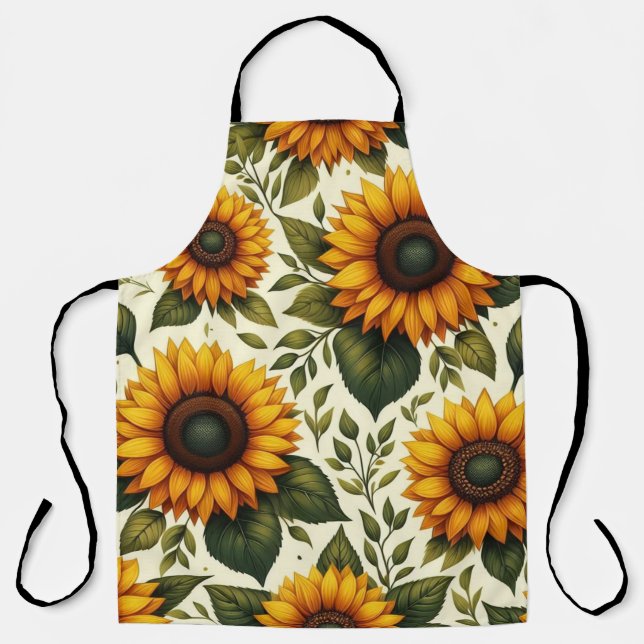 Huge sunflowers watercolor prints apron (Front)