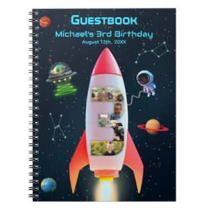 Huge Three Rocket Space 3rd Birthday Guest Book