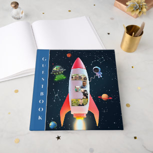 Huge Three with Photos   Rocket Space 3rd Birthday Guest Book