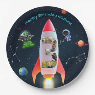 Huge Three with Photos   Space Rocket 3rd Birthday Paper Plate