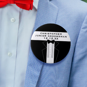 Huge Tuxedo Groomsman Wedding Party Button