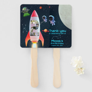 Huge Two Photo Collage   Rocket Space 2nd Birthday Hand Fan