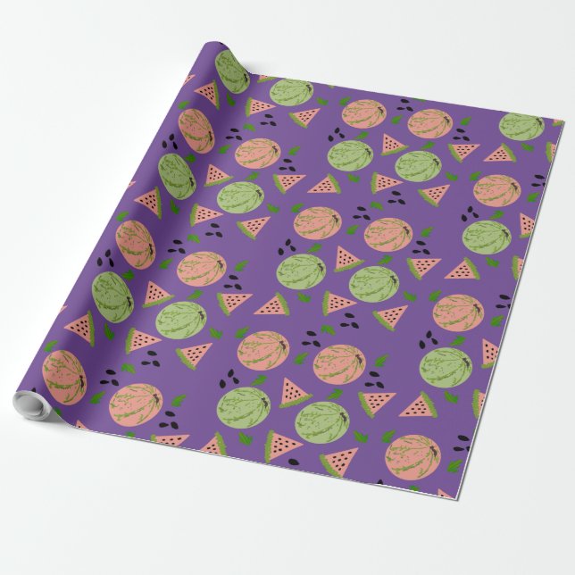 Huge Watermelon and Slices Art Pattern Wrapping Paper (Unrolled)