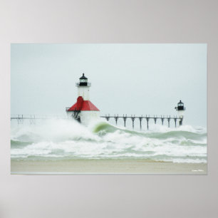 Huge Waves on Lake Michigan Poster