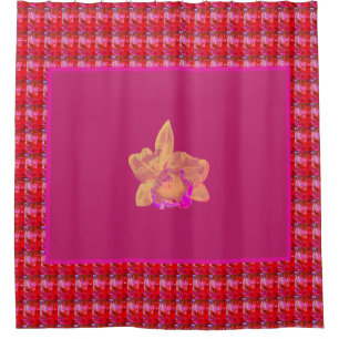 Huge Yellow and Magenta Orchid on Red Shower Curtain