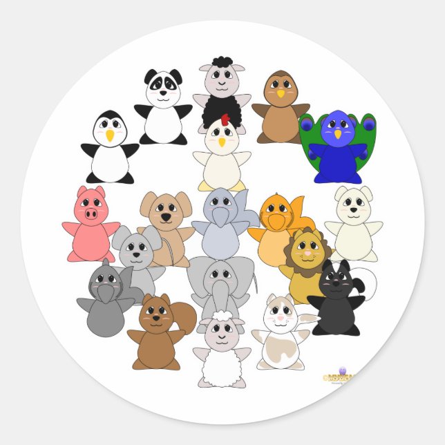 Huggable Animal Peace Sign Classic Round Sticker (Front)