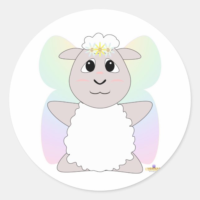 Huggable Fairy White Sheep Classic Round Sticker (Front)