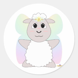 Huggable Fairy White Sheep Classic Round Sticker