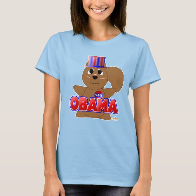 Huggable Voting Brown Squirrel Red Obama T-Shirt (Front)