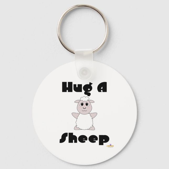 Huggable White Sheep Hug A Sheep Key Ring (Front)