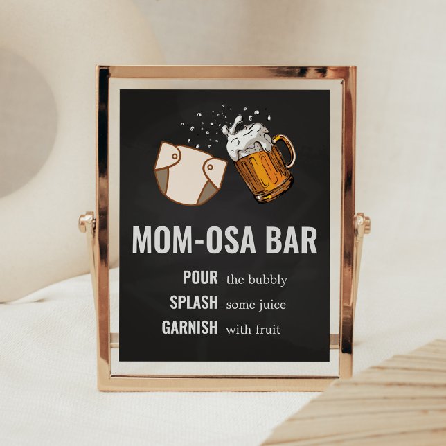 Huggies and Chuggies Baby Shower Mum Osa Bar Poster (Beer And Diaper Baby is Brewing Baby Shower Mom Osa Bar Sign)