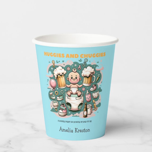 Huggies and Chuggies Cheers to Fatherhood Paper Cups (Front)