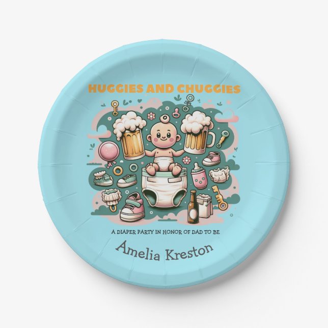 Huggies and Chuggies Cheers to Fatherhood Paper Plate (Front)