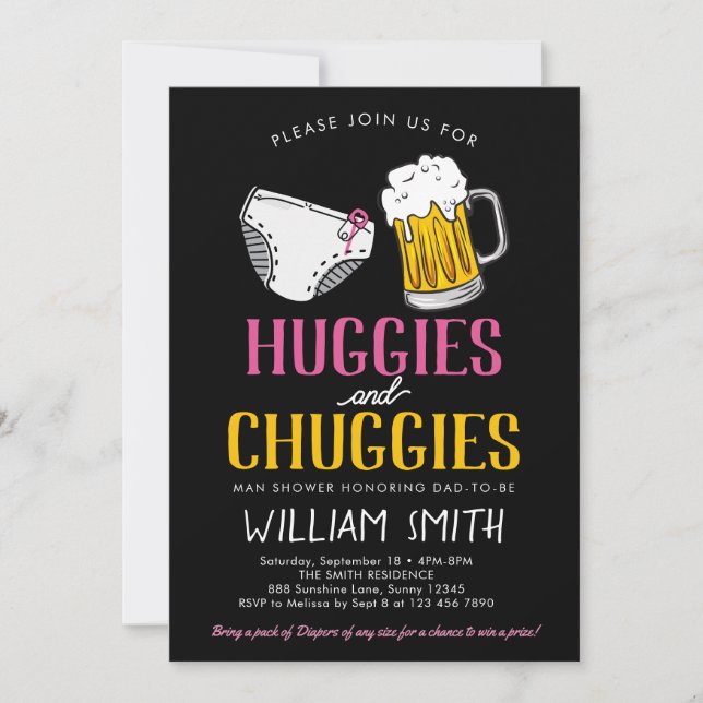 Huggies and Chuggies Girl Baby Shower Invitation (Front)