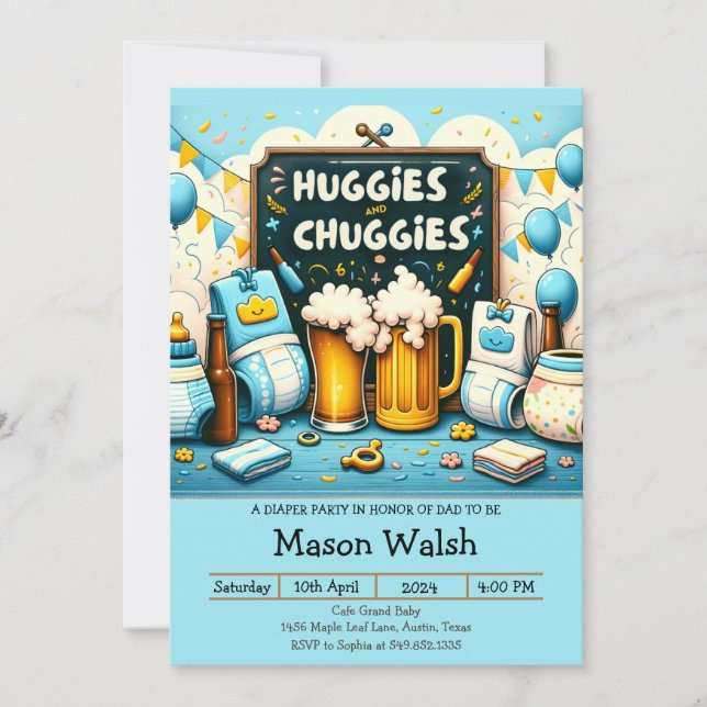 Huggies and Chuggies: The Ultimate Dad-to-Be Celeb Invitation (Front)