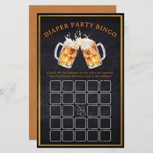 Huggies Chuggies Beer Diaper Party Bingo Game (Front/Back)