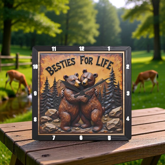 Hugging Bears Dark Forest Square Wall Clock (Creator Uploaded)