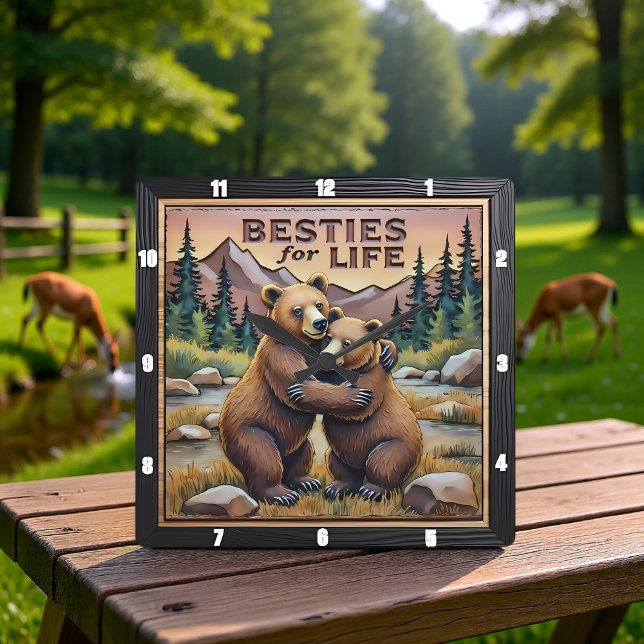 Hugging Bears River Forest Square Wall Clock (Creator Uploaded)
