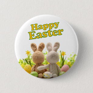 Hugging Bunnies – Happy Easter 6 Cm Round Badge