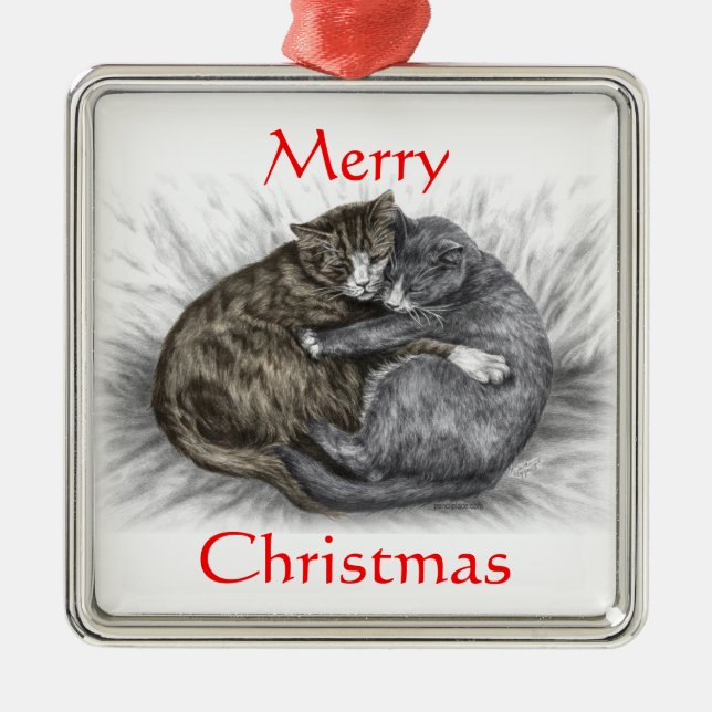 Hugging Cats Sleeping Metal Tree Decoration (Front)