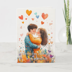 Hugging Couple and Hearts Valentines Day Beige Card