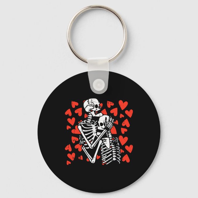 Hugging Hearts Valentines Day Cute Bones Skull Lov Key Ring (Front)