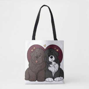 Hugging Newfoundland Dog Puppies Tote Bag