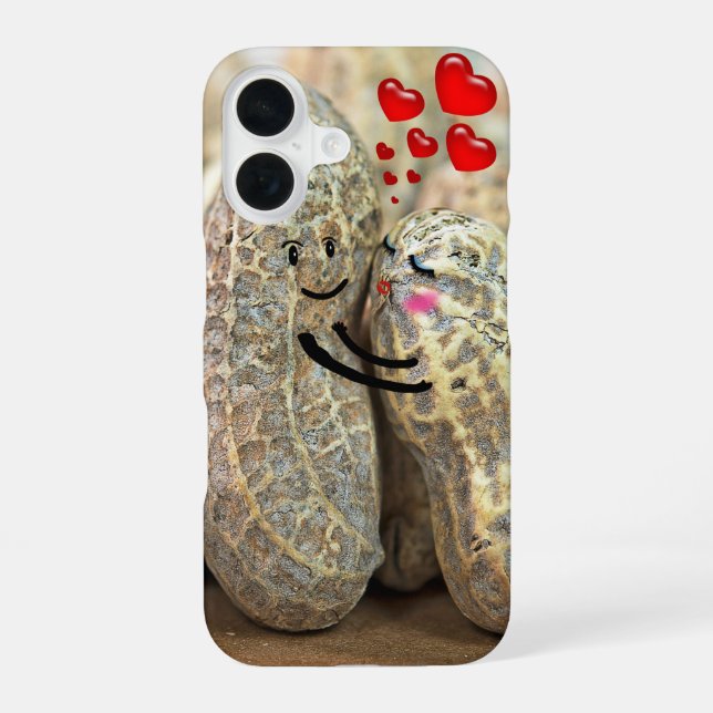 Hugging Peanuts With Red Hearts iPhone 16 Case (Back)