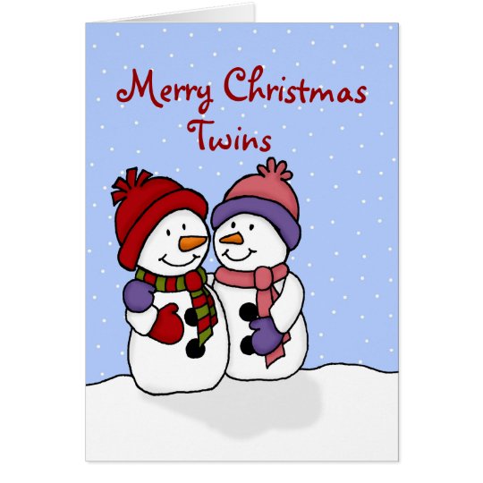Hugging snowmen twins Christmas card
