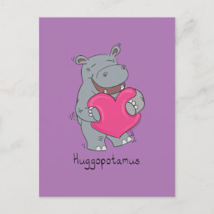 Huggopotamus Valentine's Day Hippo Postcard Purple