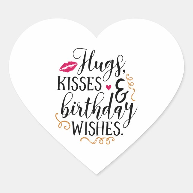 hugh kisses and birthday wishes heart sticker (Front)