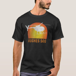 Hughes 500 Vintage Helicopter Pilot Silhouette Sun T-Shirt
