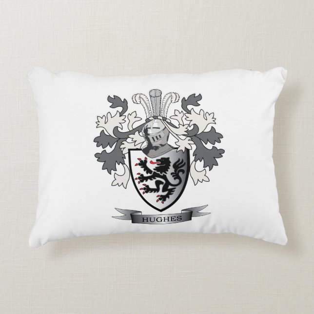 Hughes Family Crest Coat of Arms Decorative Cushion (Front)