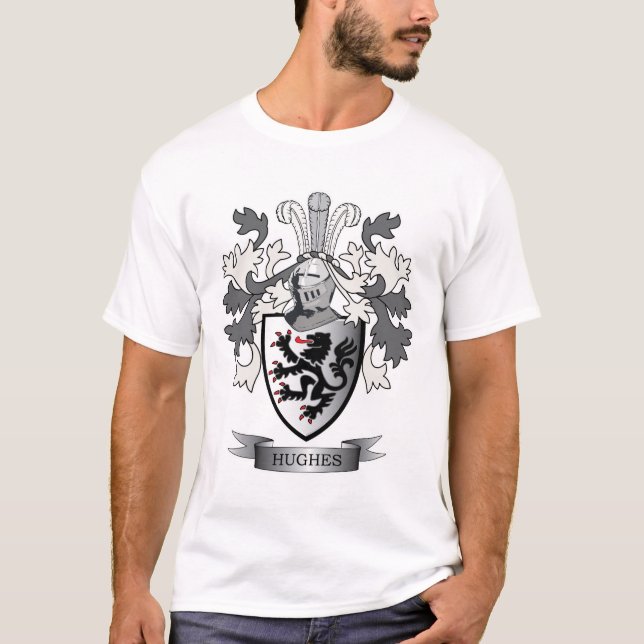 Hughes Family Crest Coat of Arms T-Shirt (Front)