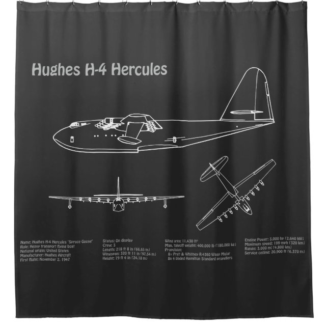 Hughes H-4 Hercules Spruce Goose - Aeroplane Plans Shower Curtain (Front)
