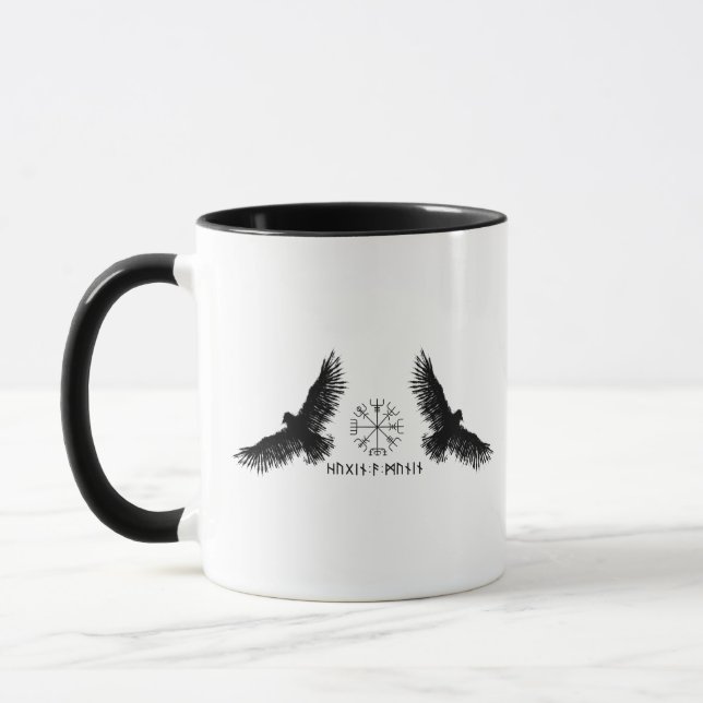 Hugin & Munin | Vegvisir | Odins Raben | black Mug (Left)