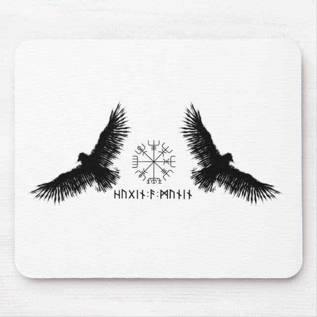 Hugin & Munin | Vegvisir | Odins Raben | schwarz Mouse Mat (Front)