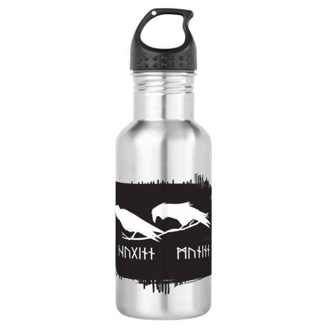 Huginn and Muninn Viking Ravens Ink Design 532 Ml Water Bottle (Front)