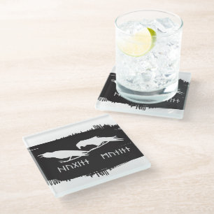 Huginn and Muninn Viking Ravens Norse Ink Glass Coaster