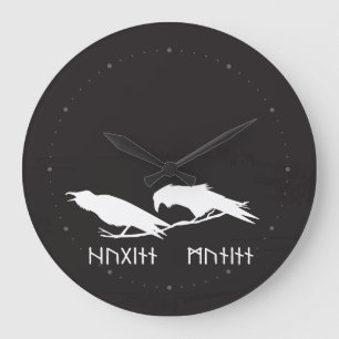 Huginn and Muninn Viking Ravens Norse Ink Large Clock