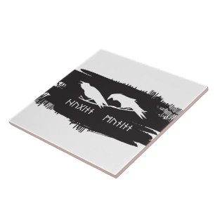 Huginn and Muninn Viking Ravens Norse Ink Tile