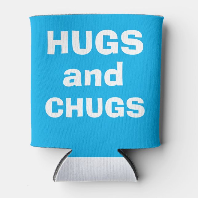 Hugs and Chugs can coolers, baby shower Can Cooler (Front)