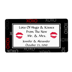 Hugs and Kisses Black Red Wedding Favour Labels