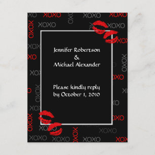 Hugs and Kisses Black Red Wedding Response Cards