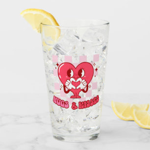 "Hugs and Kisses" Cute & Loving Pink Heart Glass