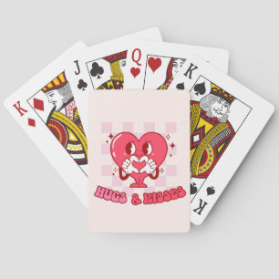 "Hugs and Kisses" Cute & Loving Pink Heart Playing Cards