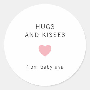 Hugs and Kisses Cute Pink Heart Girl Baby Shower Classic Round Sticker