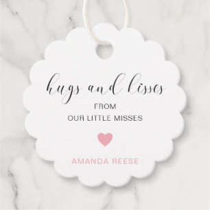 Hugs and Kisses Cute Pink Heart Girl Baby Shower Favour Tags